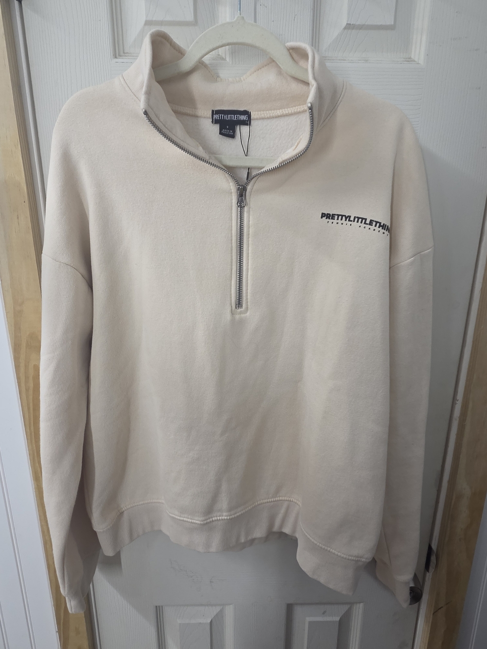 PrettyLittleThing Men’s Cream Zip-Up Half Neck Sweater #0147